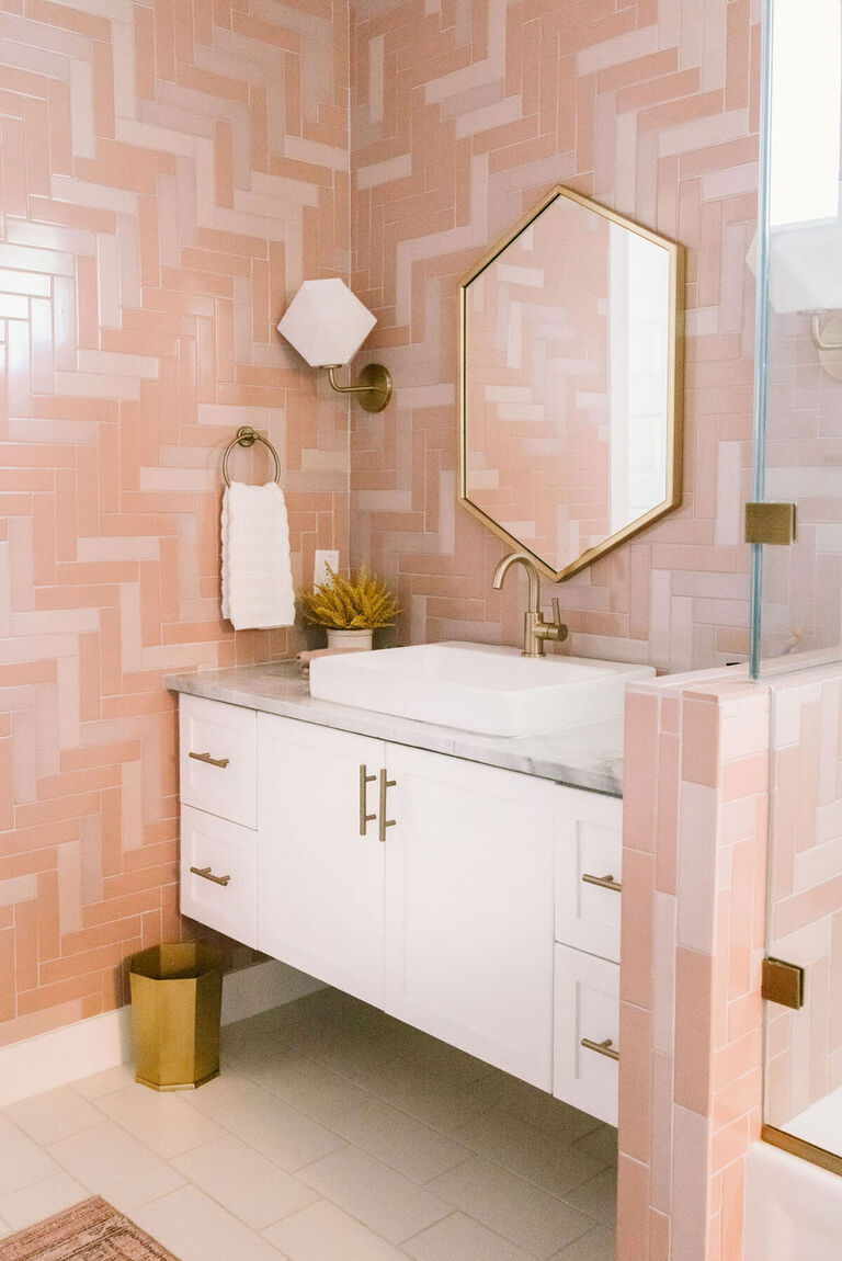 Pink Tile Bathroom Multicolor Herringbone A3c51 