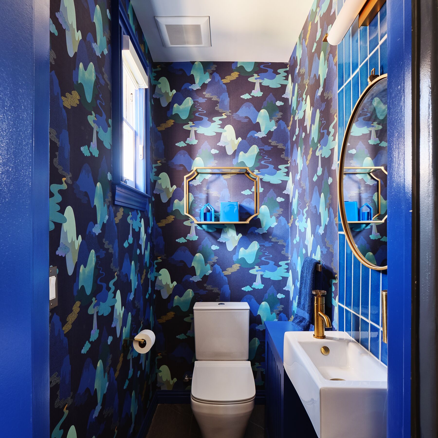 Bold Blue Powder Room Fireclay Tile