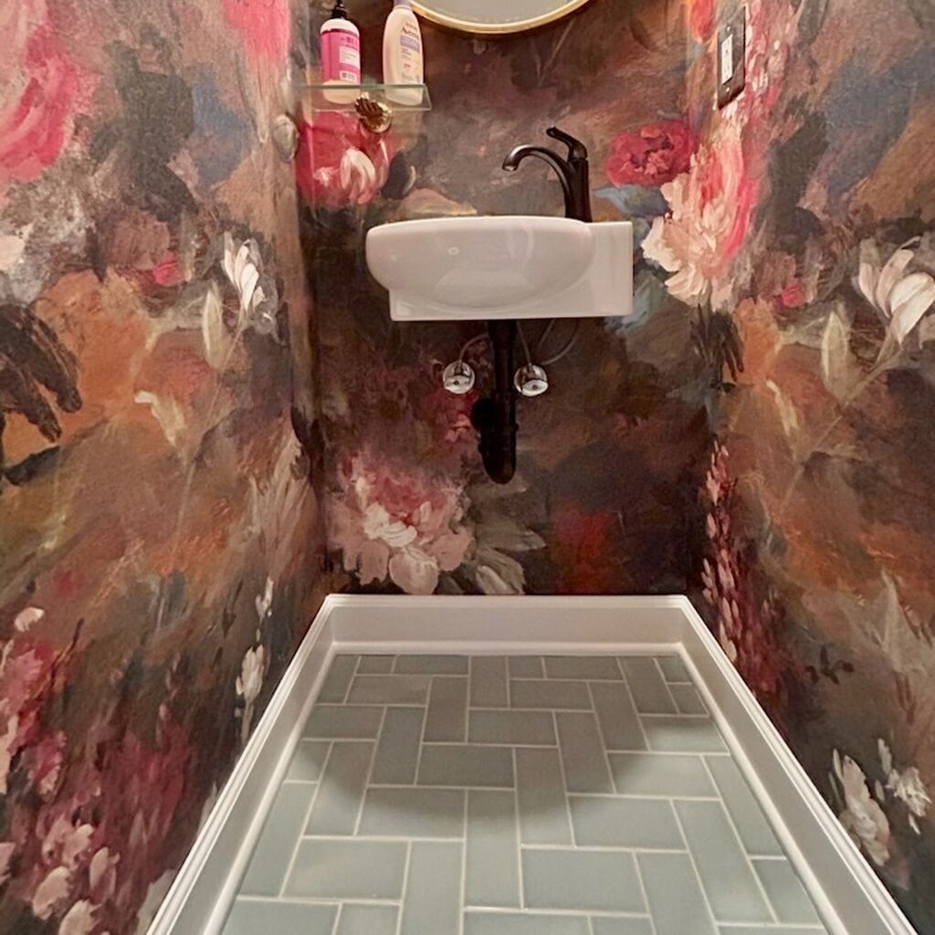 Hood River Herringbone Powder Room Floor | Fireclay Tile