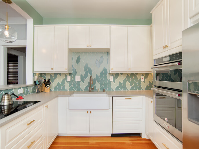 sea glass tile kitchen backsplash