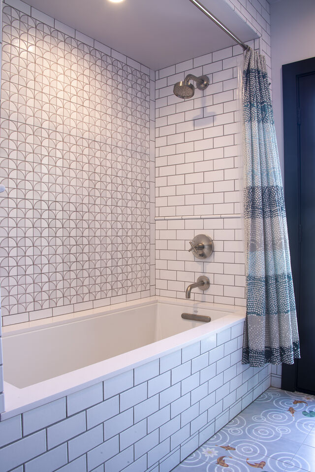 Handpainted Tub Surround with White Subway Tile | Fireclay Tile