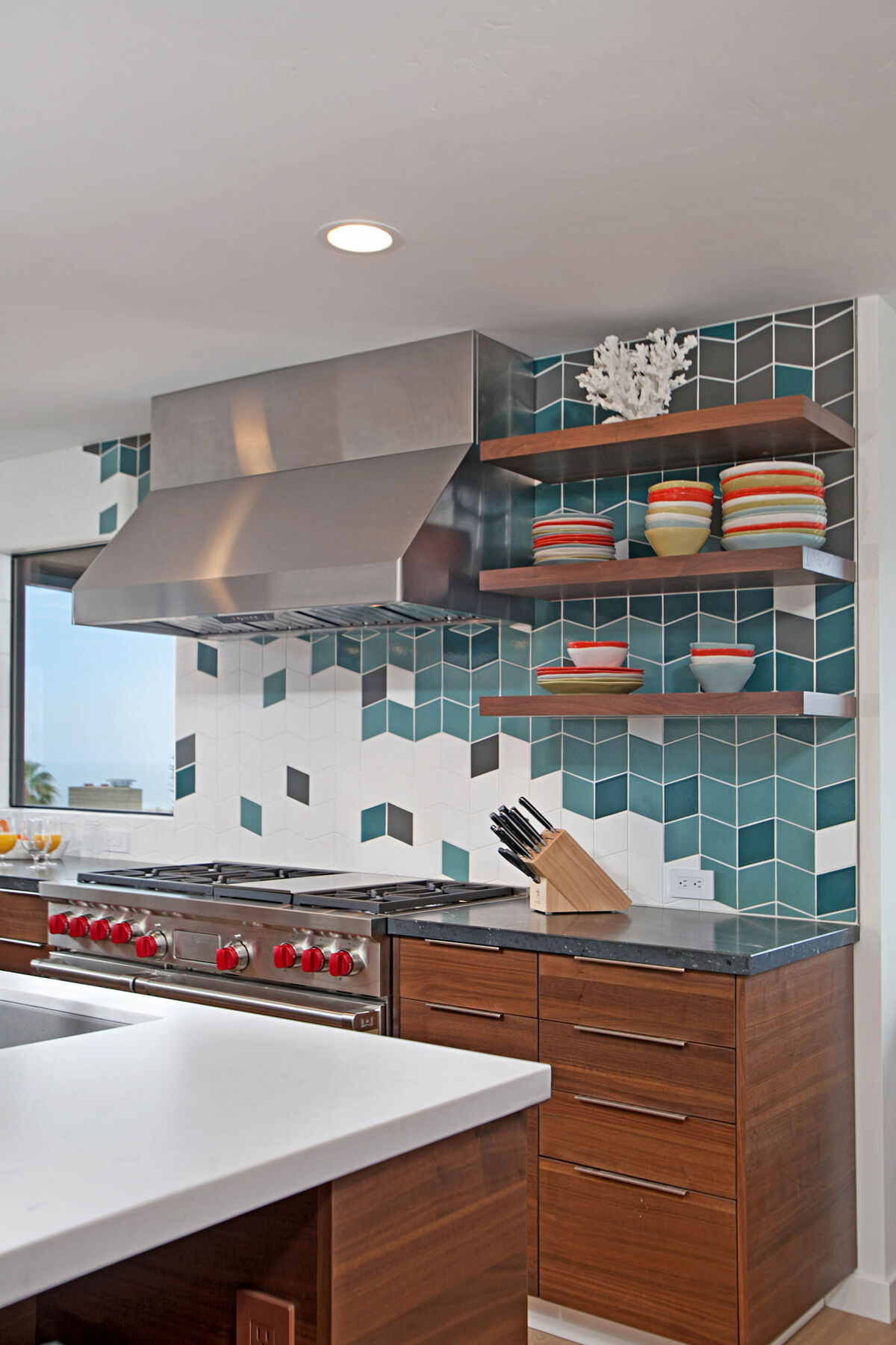 Multicolored Blue Diamond Kitchen Fireclay Tile